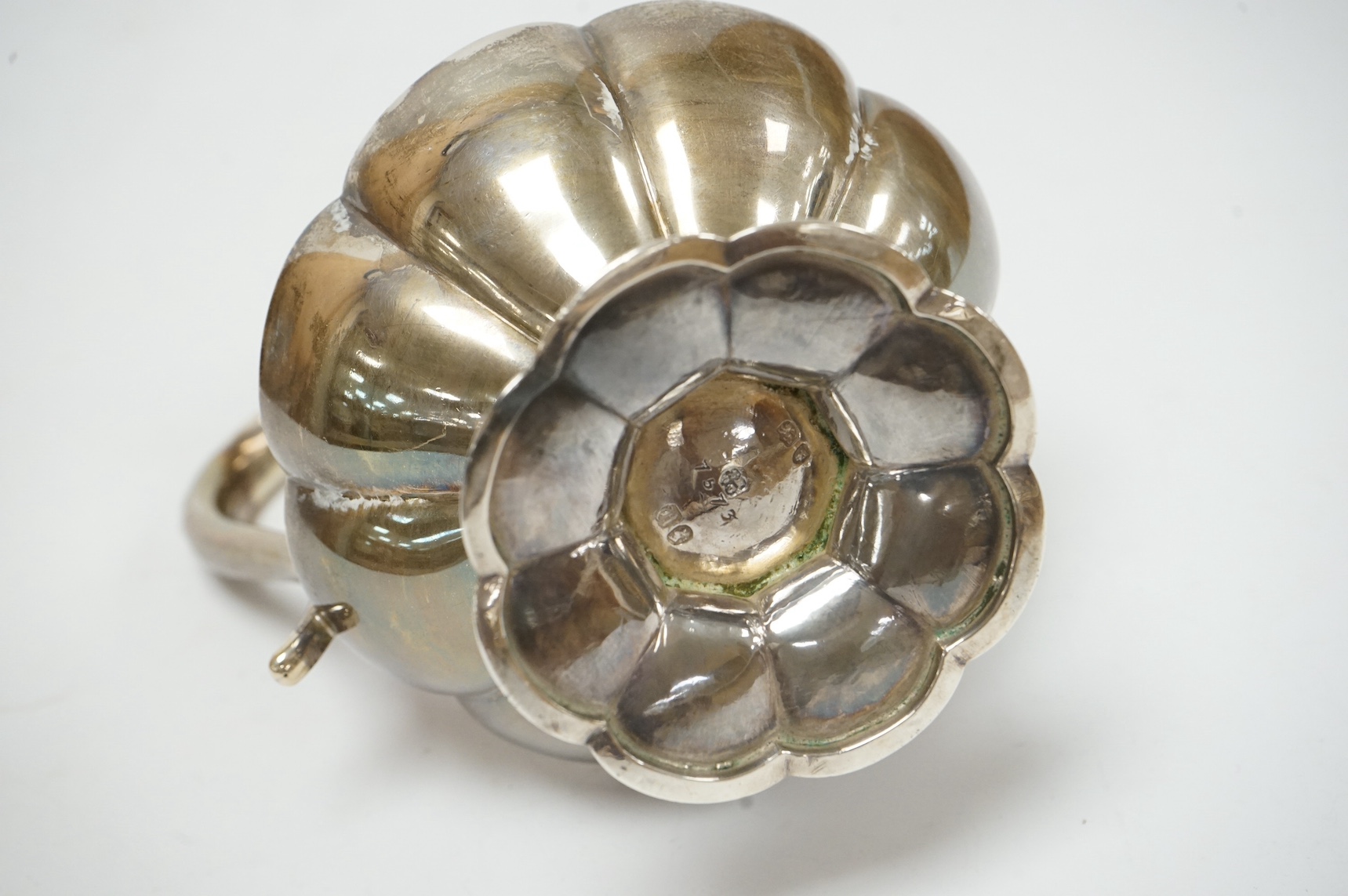 A Victorian engraved silver cream jug, by Hayne & Cater, London, 1855, 15.7cm, 9.3oz. Condition - poor to fair